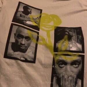 Graphic Tee with Iconic Portraits of Tupac and Yellow Design